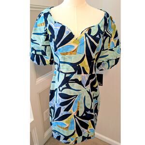 Donna Morgan Cream/Blue/Aqua Abstract Dress
